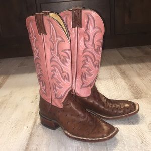 Like new! Square toe ostrich skin boots